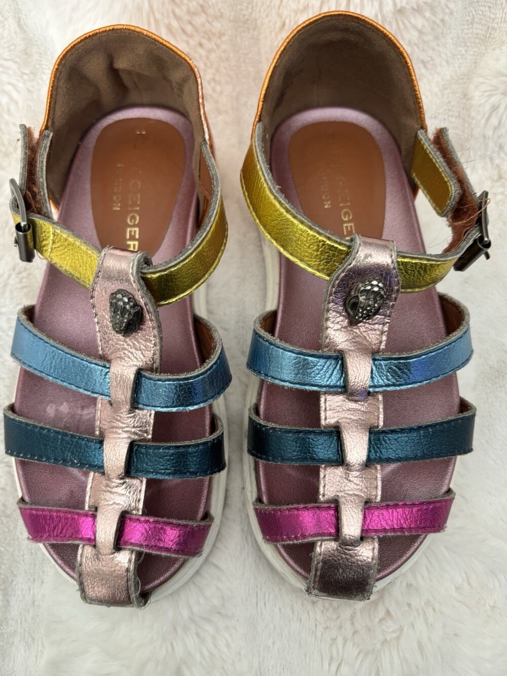 KURT GEIGER London Girls Metallic Fisherman Sandals Tods/ Kids Sz 10
